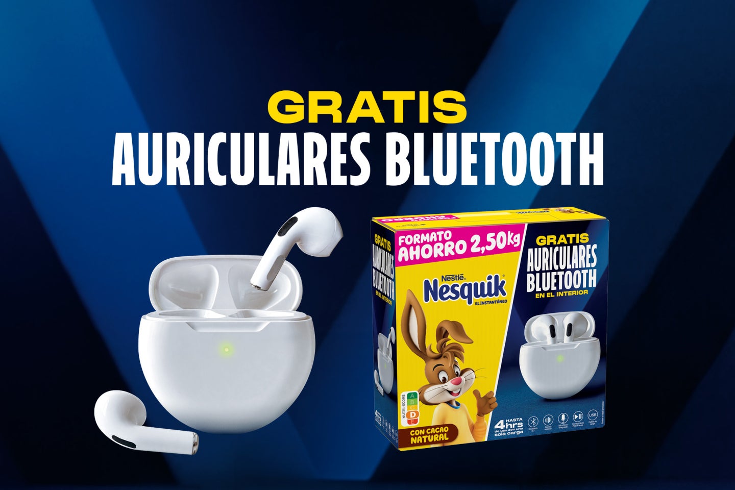Auriculares bluetooth de color blanco gratis con tu pack nesquik