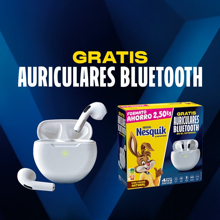 Auriculares bluetooth de color blanco gratis con tu pack nesquik