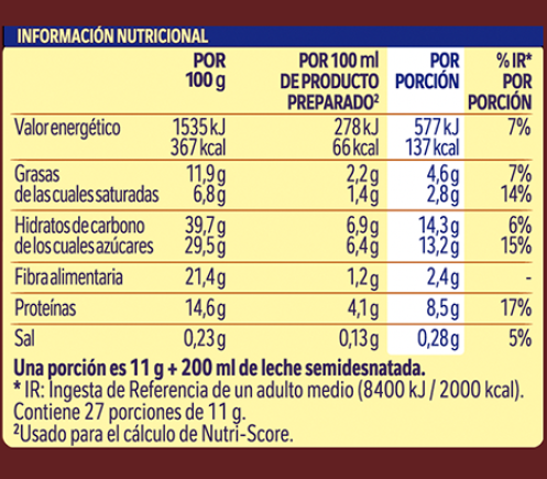 Nesquik Intenso 70% cacao ingredientes