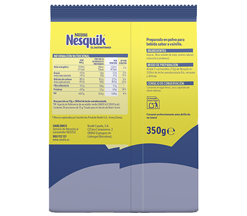 Nesquik vainilla información nutricional